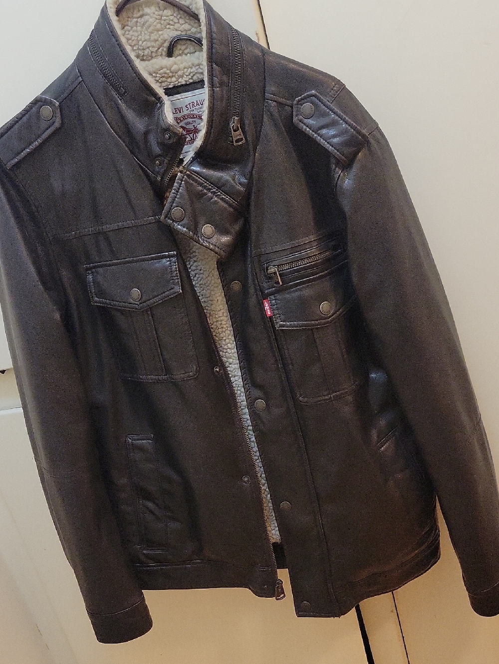 Levi's Black Faux Leather Sherpa-Lined Jacket